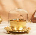 Akhand Diya with Adjustable Batti for Pooja (6 inches), Large Size Brass Diya with Wick Lifting Screw Lever & Borosilicate Glass Cover for Home Decoration , Puja & Gifting (250ml , 48 Hour)