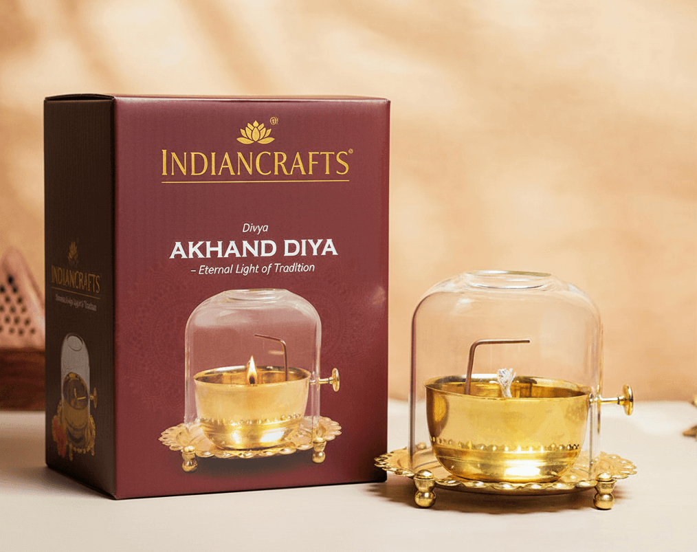Akhand Diya with Adjustable Batti for Pooja (6 inches), Large Size Brass Diya with Wick Lifting Screw Lever & Borosilicate Glass Cover for Home Decoration , Puja & Gifting (250ml , 48 Hour)