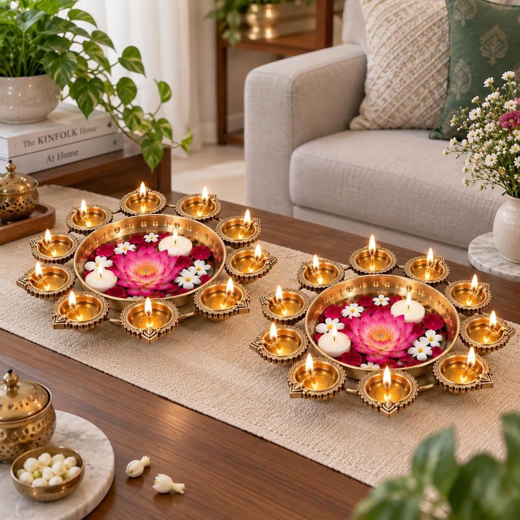 Diya Urli — 10 Inch | Powder Coated | Festive Decor | Buy 1 Get 1 Free