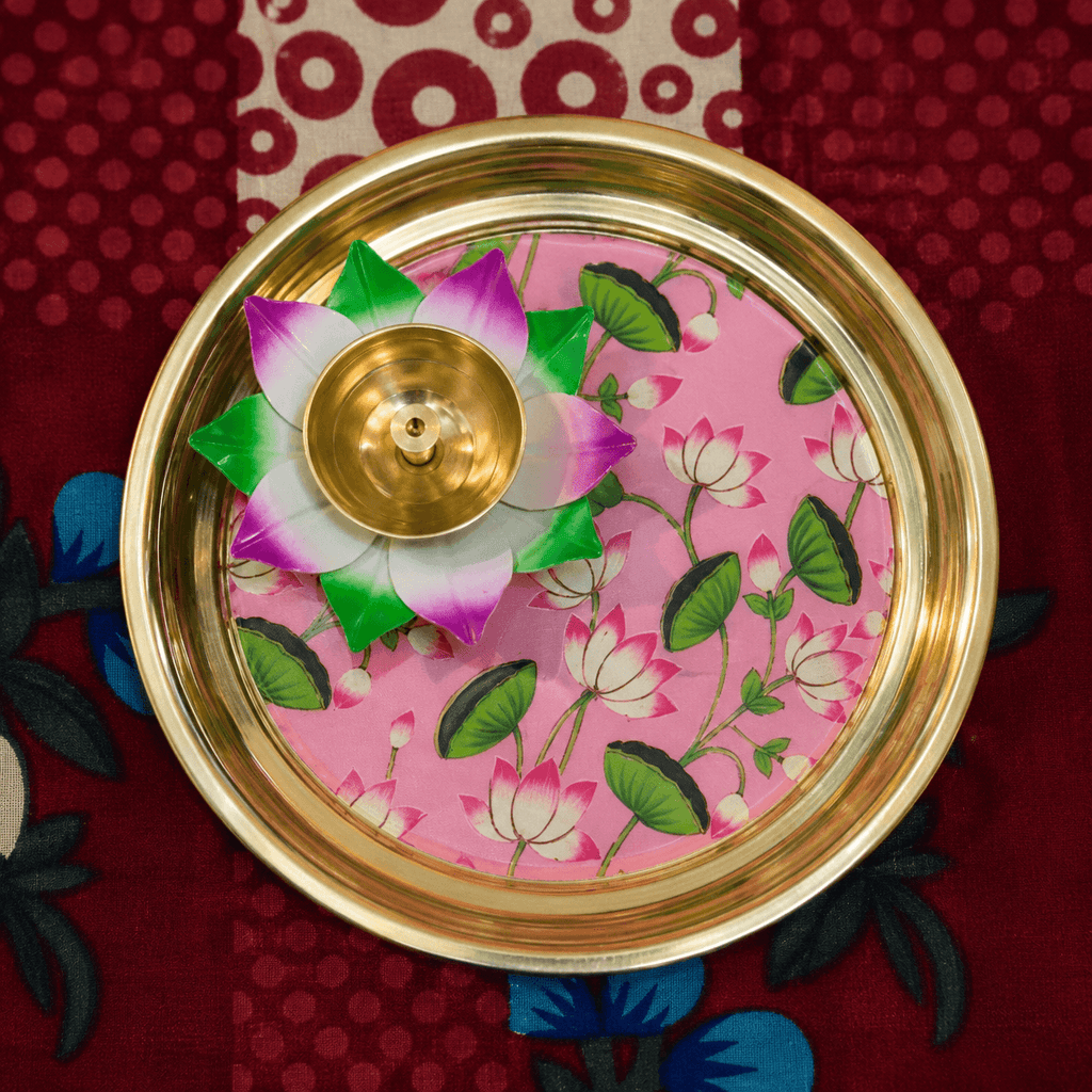 Handmade Brass Pichwai Pooja Plate | Thali | 6 inch | Flower Diya | 3.5 Inches | All Time Favorite