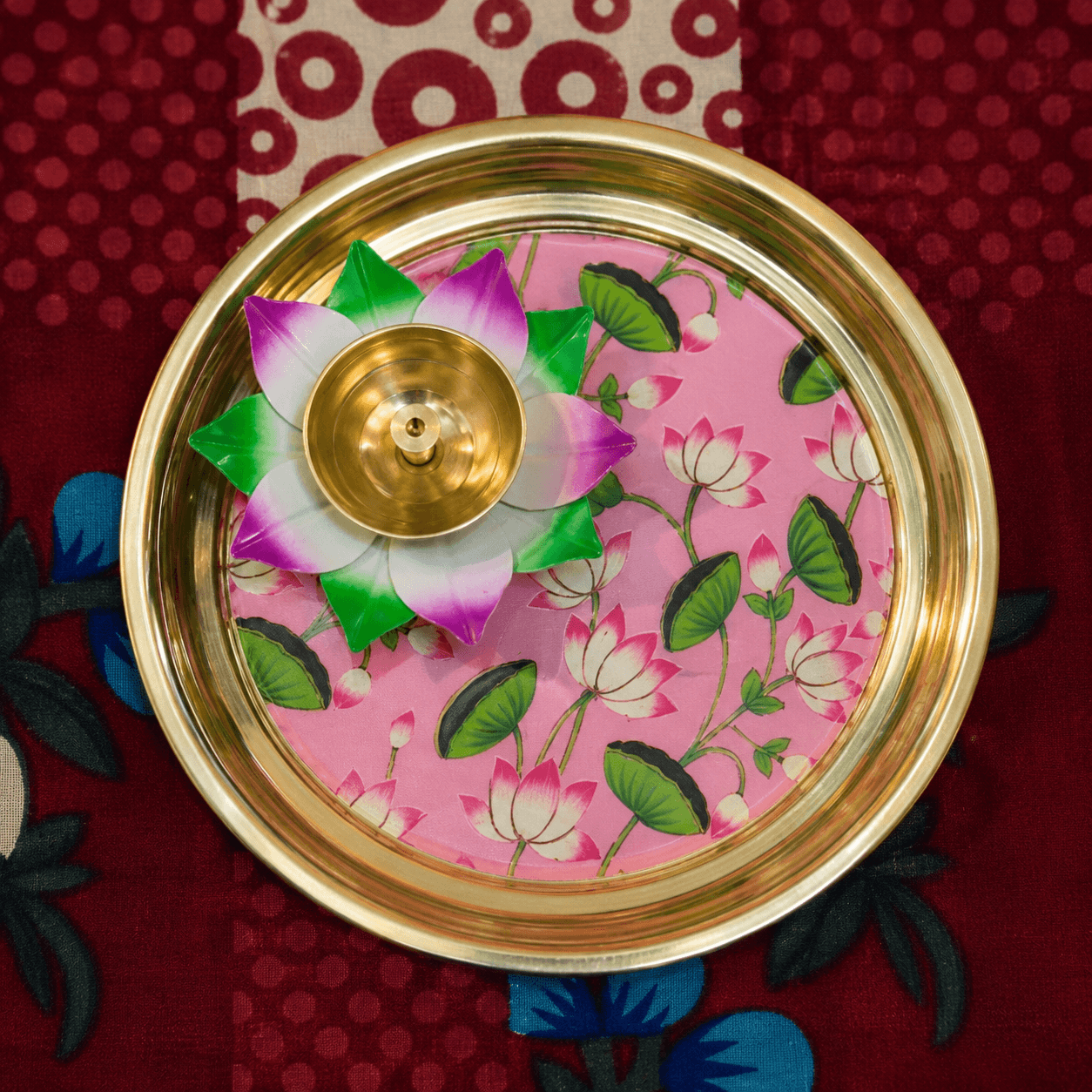 Handmade Brass Pichwai Pooja Plate | Thali | 6 inch | Flower Diya | 3.5 Inches | All Time Favorite