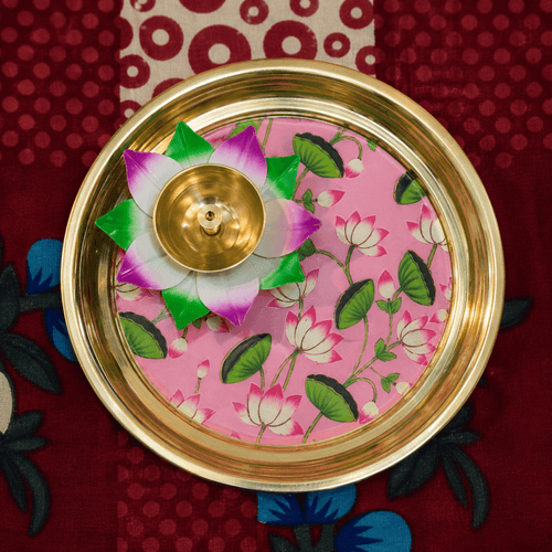 Brass Pichwai Pooja Thali — 6 Inch with Flower Diya