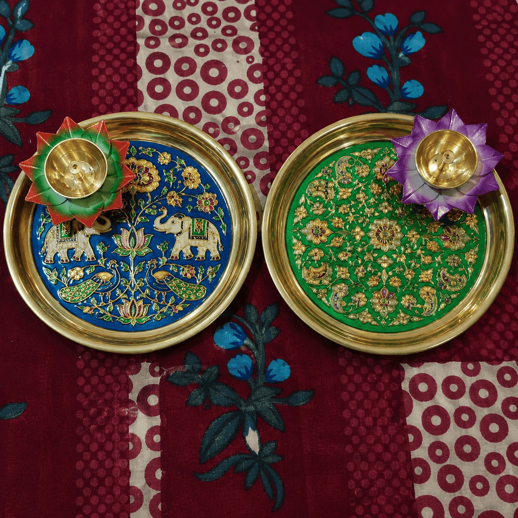 Handmade Brass Pichwai Pooja Plate | Thali | 6 inch | Flower Diya | 3.5 Inches | All Time Favorite
