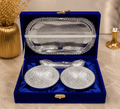 German Silver Aluminium Round Bowl Set with Tray and Spoon with Royal Luxury Velvet Box Used for Dry Fruit, Sweets and Home Decor