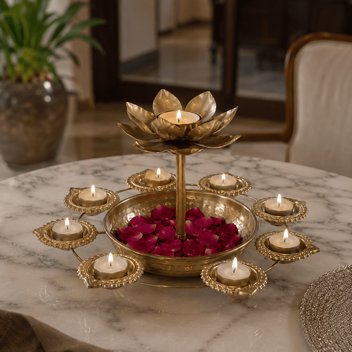 Diya Urli With Flower Candle Holder | Buy 1 Get 1 Free
