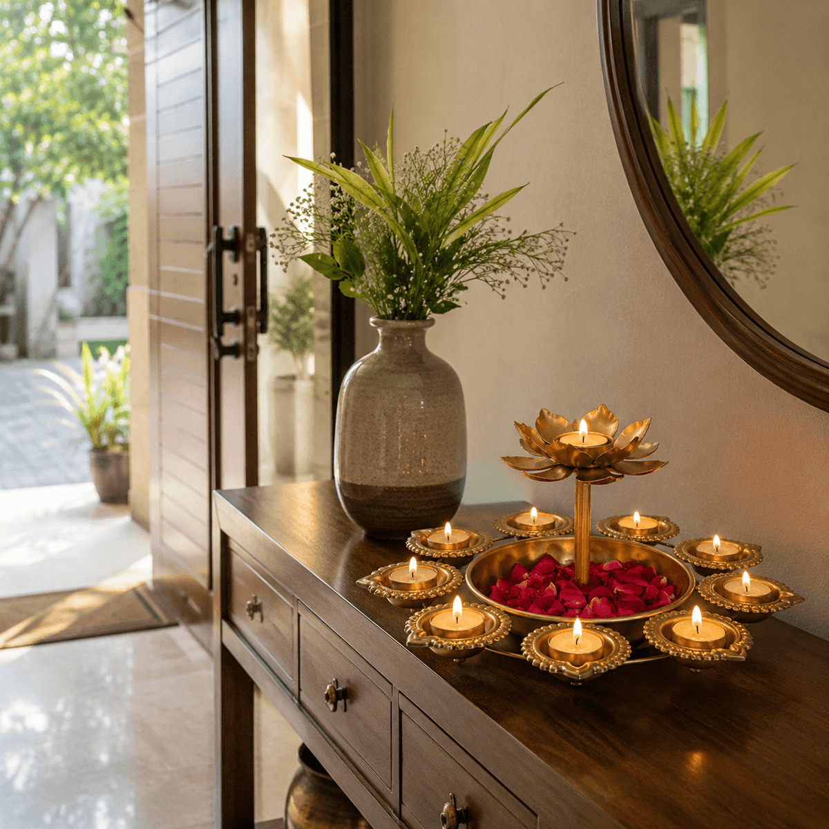 Diya Urli With Flower Candle Holder | Buy 1 Get 1 Free
