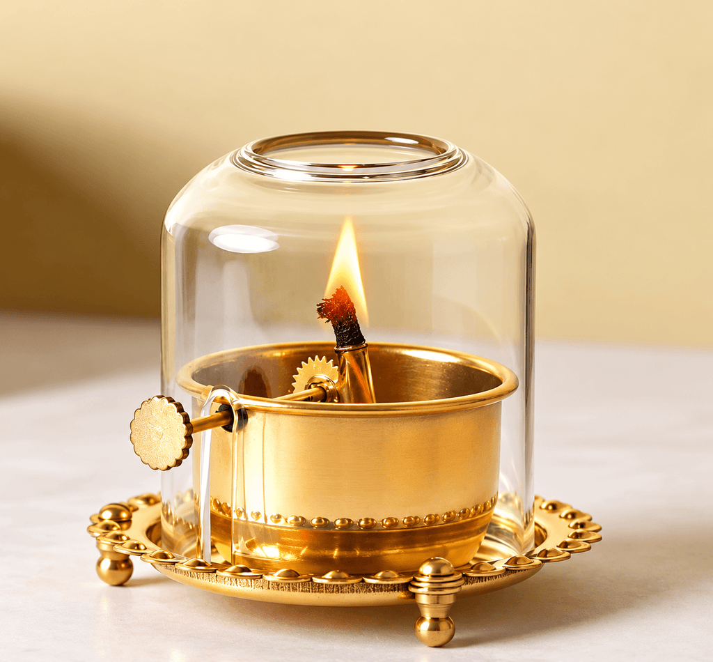 Akhand Jyot Diya — 6 Inch Brass | 48 Hour Burn | Glass Cover