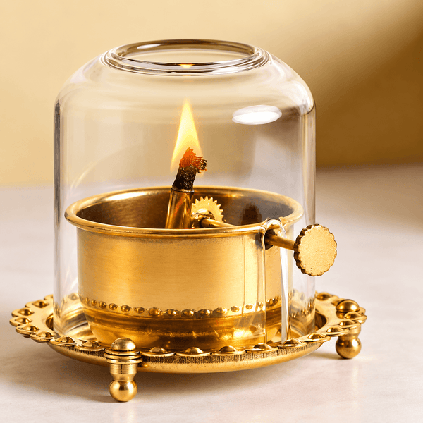 Akhand Jyot Diya — 6 Inch Brass | 48 Hour Burn | Glass Cover