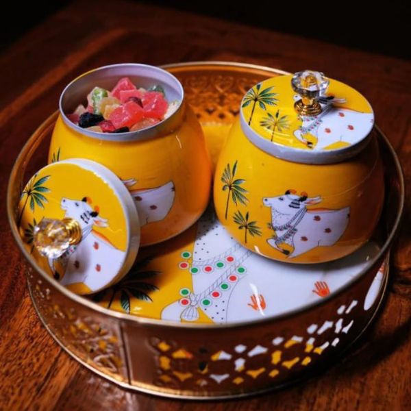 Handcrafted Meena Pichwai Tray Jar Set | Multiple-designs