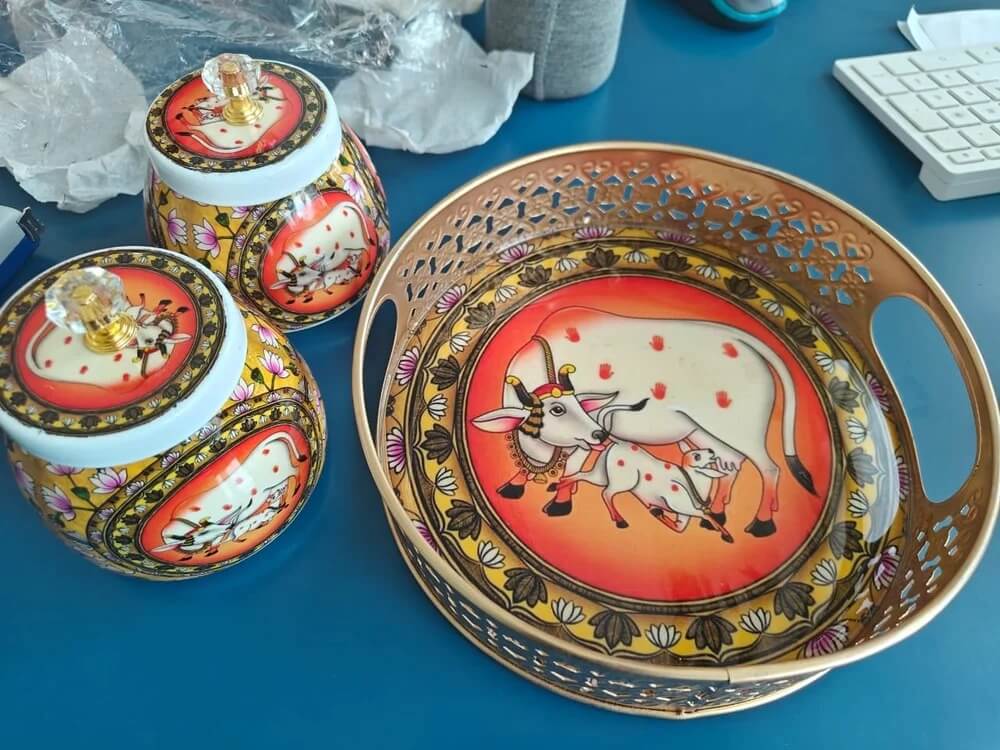 Handcrafted Meena Pichwai Tray Jar Set | Multiple-designs